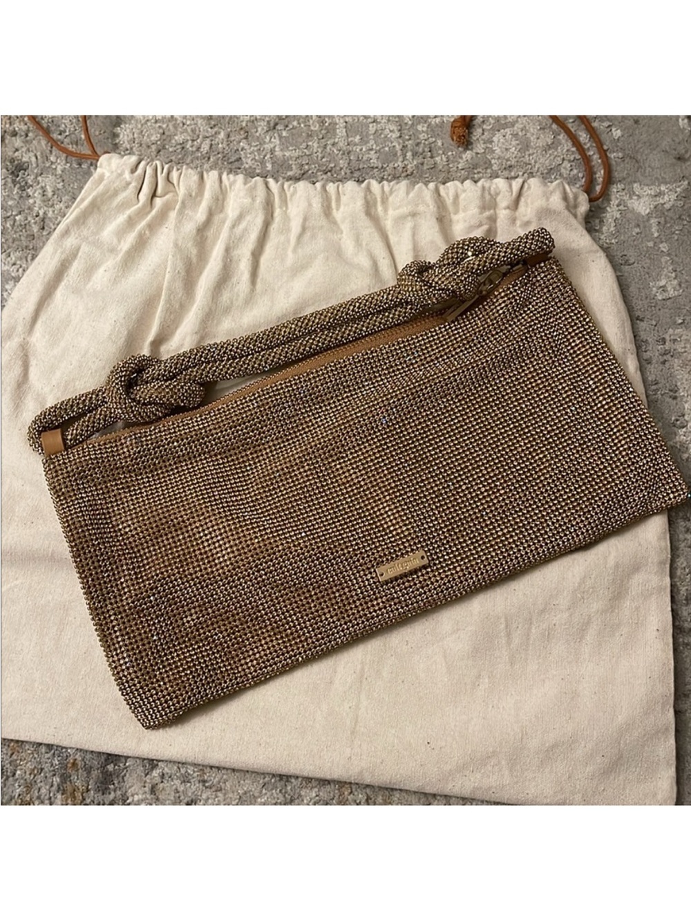 cult gaia Gold Crystal-Embellished Knotted Shoulder Hobo - Picture 5 of 7